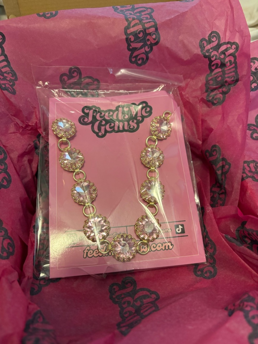 Feed Me Gems Blush Pink Gemini Necklace 16.5-19.25 inches Gold plated - Picture 2 of 4